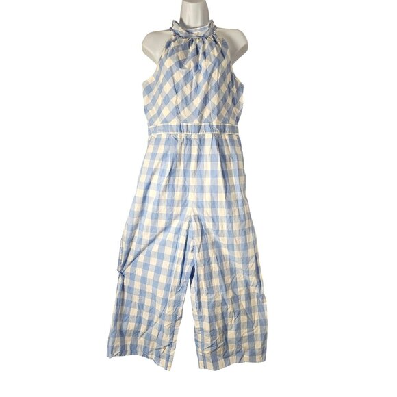 J. Crew Pants - J. Crew Blue & White Gingham Halter Jumpsuit Women Size 8 Cotton Blend Cottage